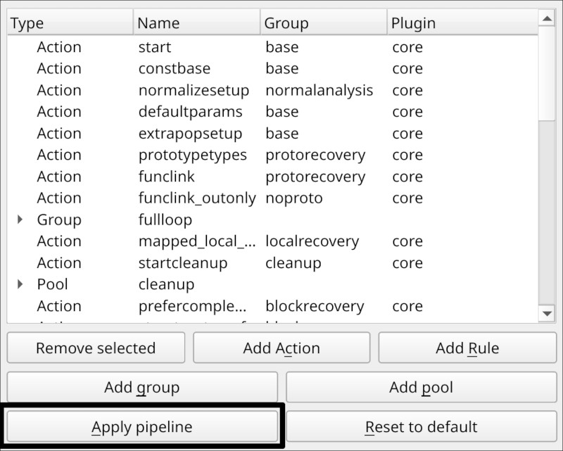 The image shows the pipeline tree view and highlights the Apply pipeline
button on the lower left. The pipeline tree view is a graphical
representation of the YAML pipeline definition file
